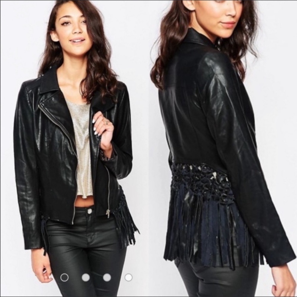 NWOT ASOS Glamorous Fringe Leather Jacket- Black